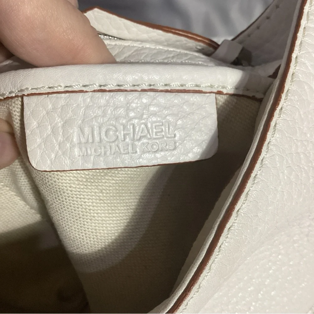Michael Kors White Tan Woven Leather Hobo Shoulder Bag